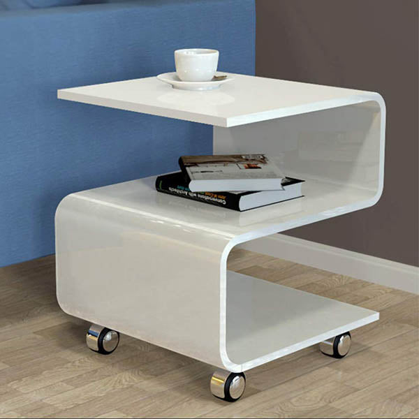 White cast acrylic end table with a rectangular top