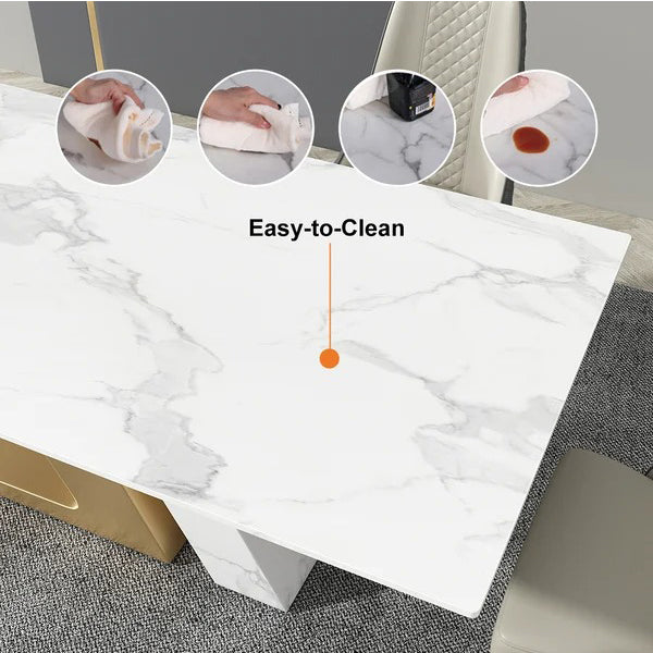 The marble tabletop is easy to clean