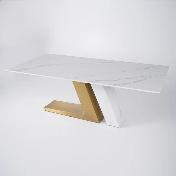 Luxury 8-seater dining table set with dual-leg design and marble tabletop