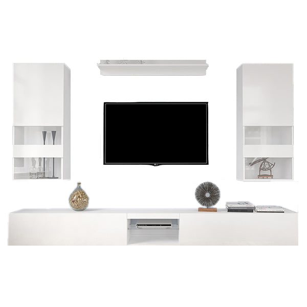 White TV unit set crafted from pre-laminated board