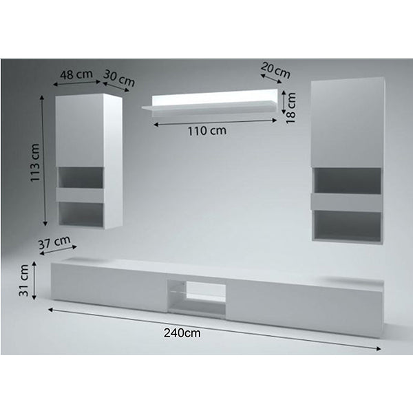 4-piece tv unit set in grey background