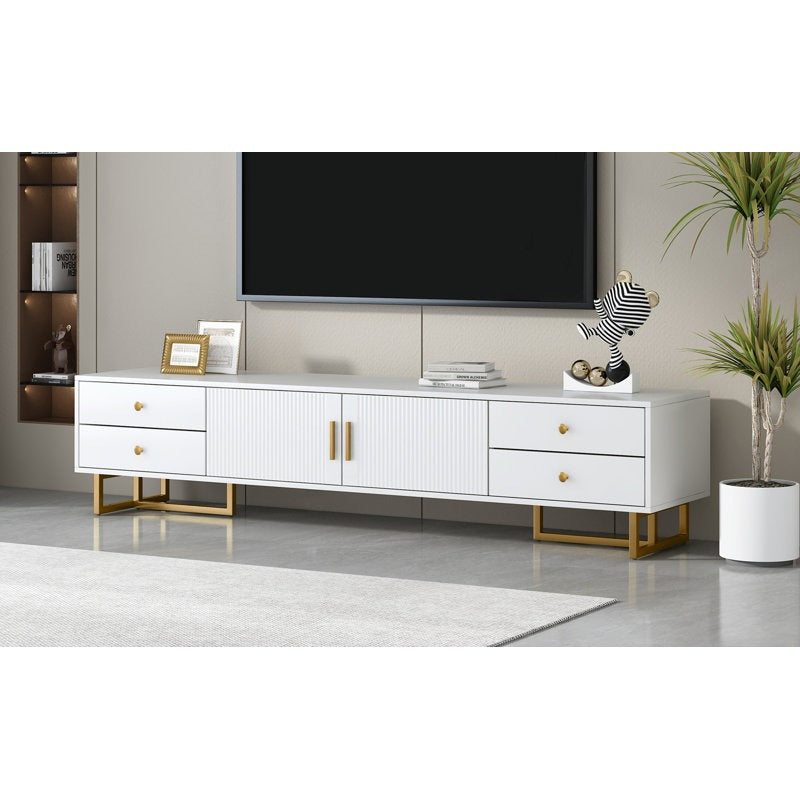 modern white unit with wave-groove pattern, a T-shaped metal frame,