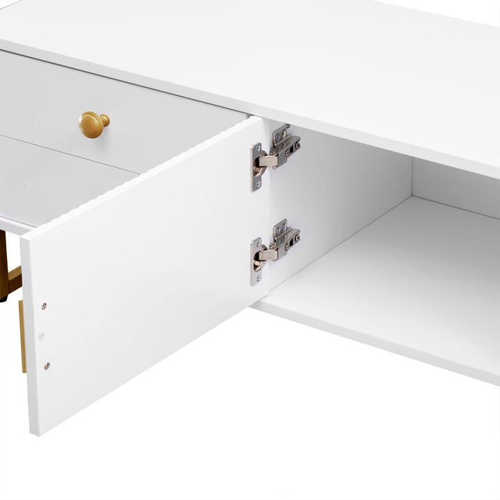 metal hinges of white entertainment unit