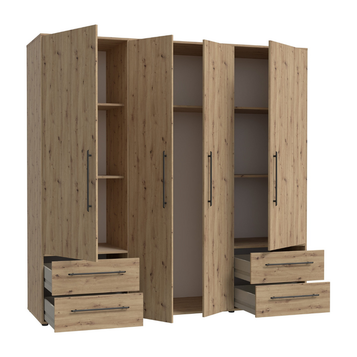 Modern 4-door wardrobe in beech finish for large bedroom