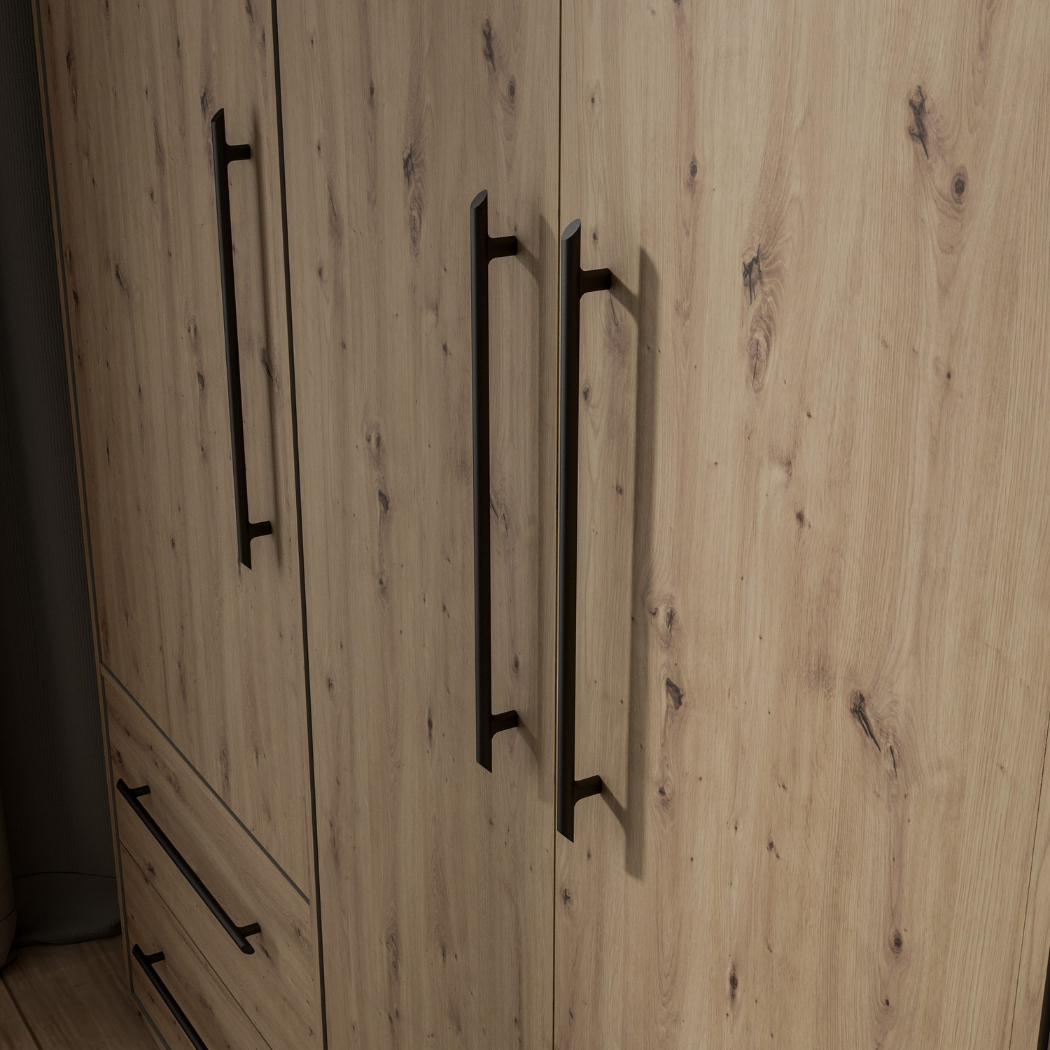 8 sturdy steel handles of 4-door wardrobe