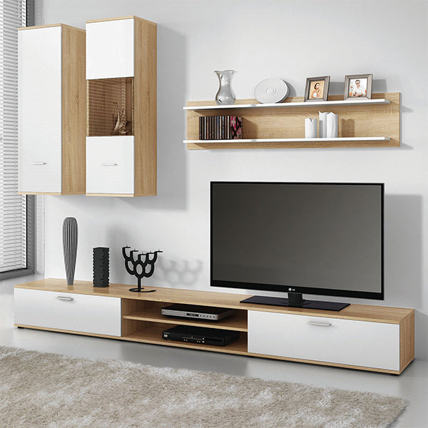 Modern 4-piece tv unit set in beige and white for modern living room