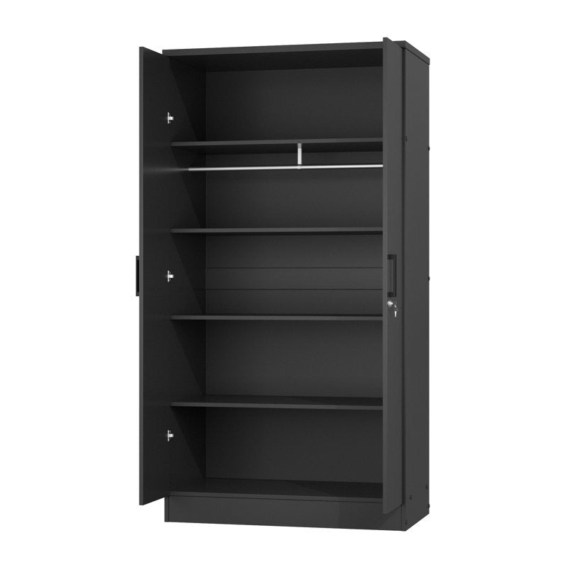 premium black wardrobe with 5 compartments and 1 oval hanging rod
