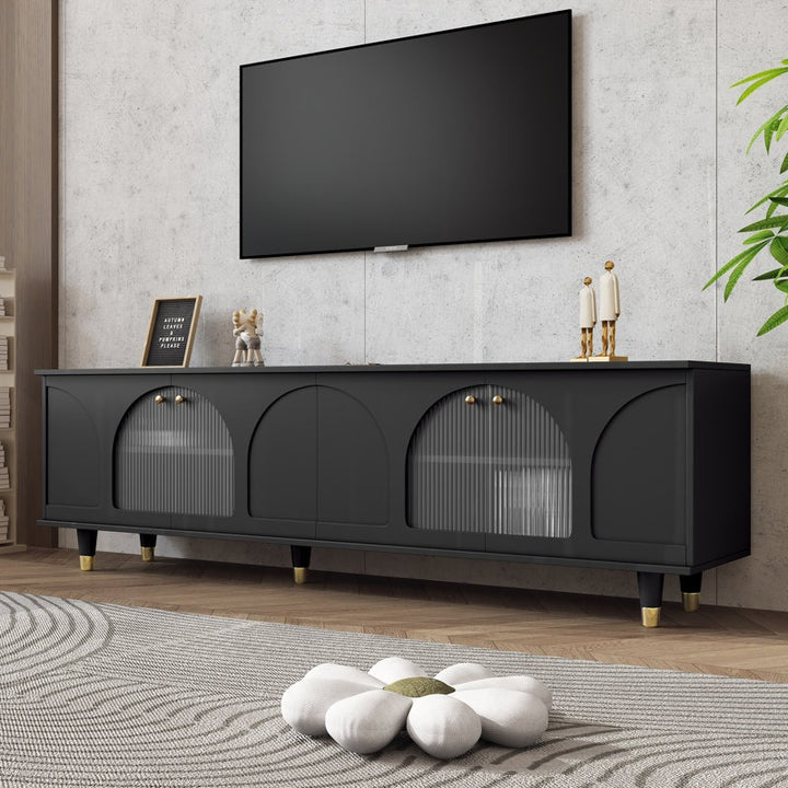 Stylish black tv stand with black gold legs