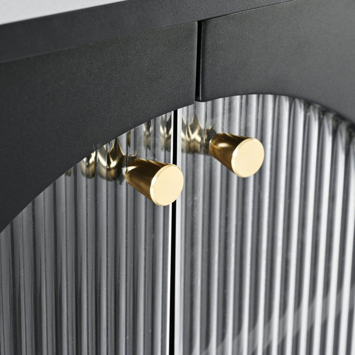 Modern black tv stand with fluted door with gold handles