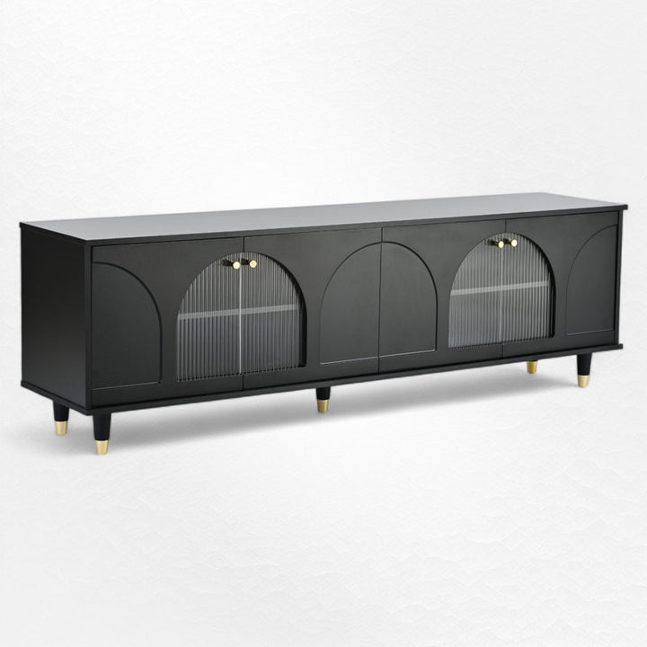 Modern black tv stand on a white background