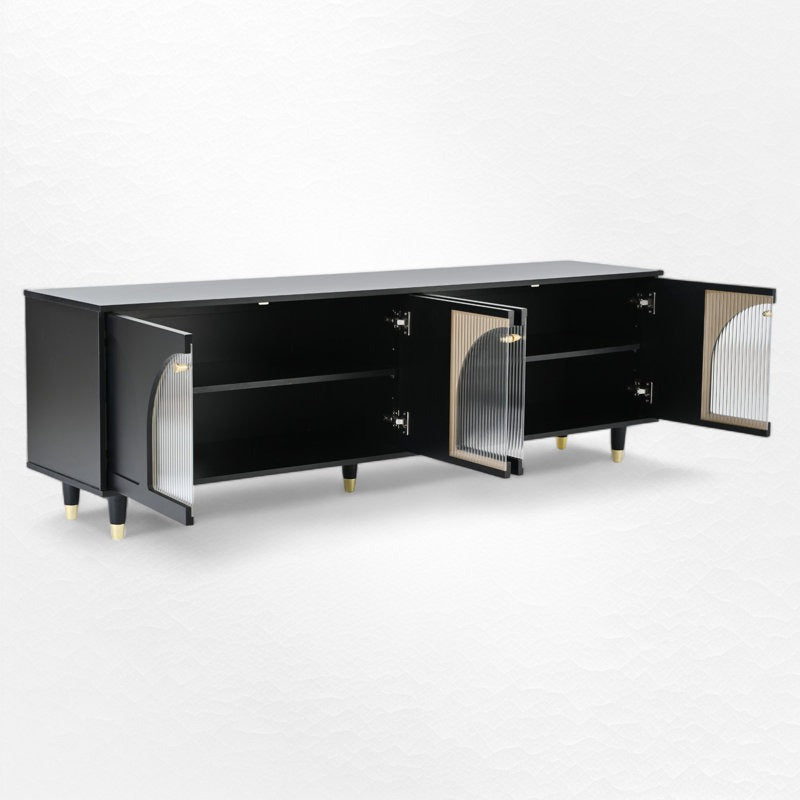 Black tv stand crafted from high-quality MDF board 