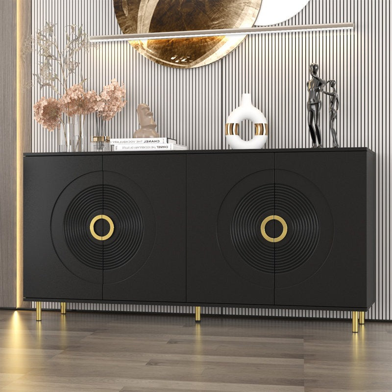 Black sideboard crafted from premium mdf with handwoven cane shutters