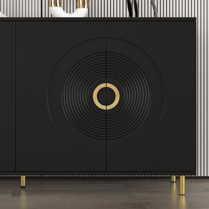 Black premium mdf sideboard  with handwoven cane shutters