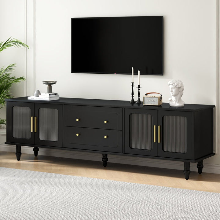 Modern black tv stand with arched fluted doors