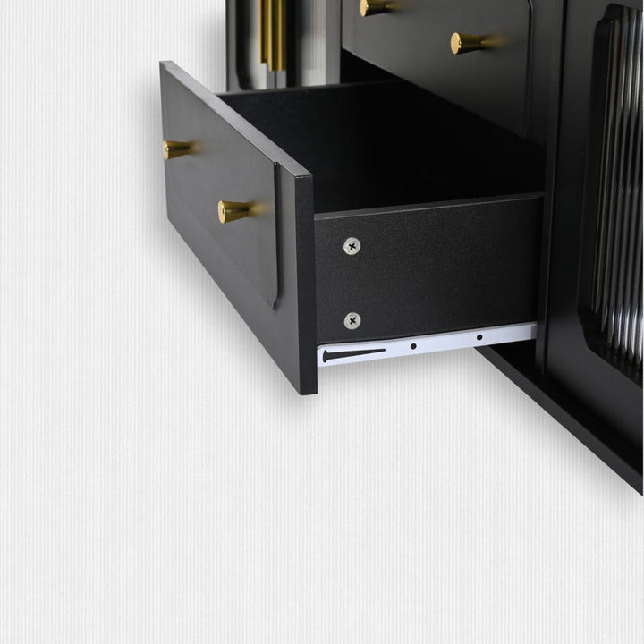 black modern tv unit with smooth slide drawer
