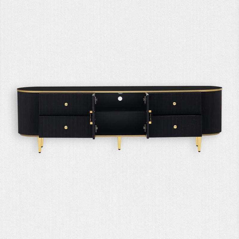 black daima tv cabinet with beautiful golden strip & golden legs for a luxurious look