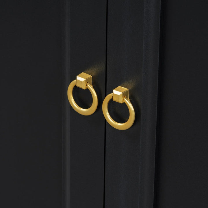 Black cabinet shutter with golden handles