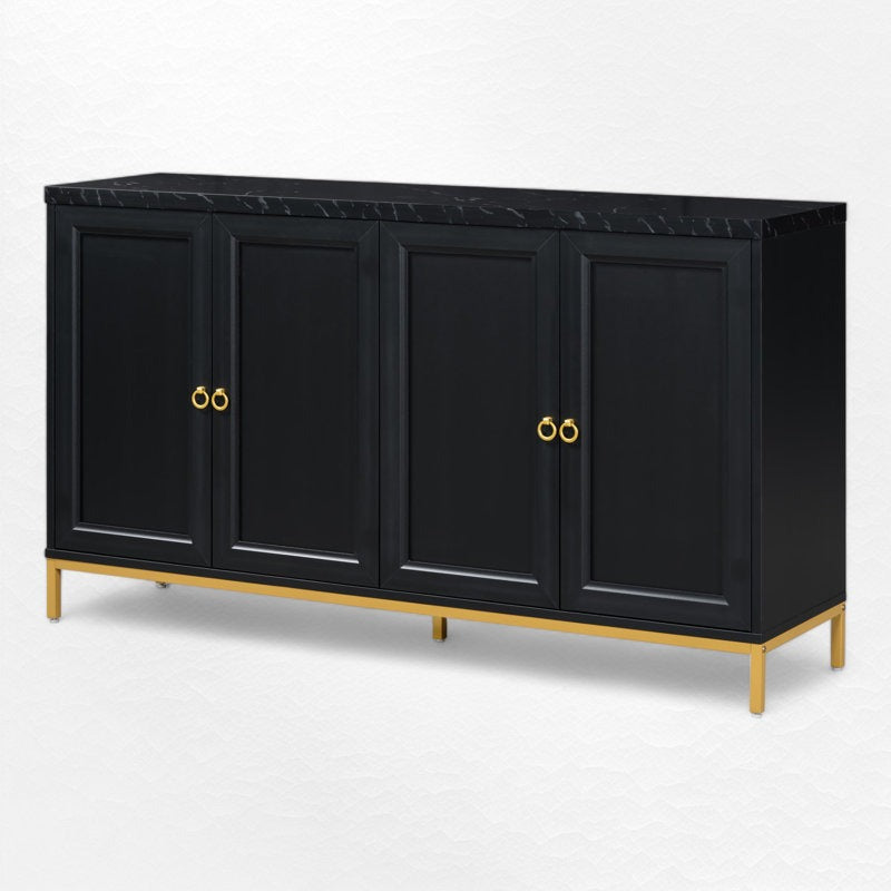 black Pu finish modern cabinet with 4 shutter for storage