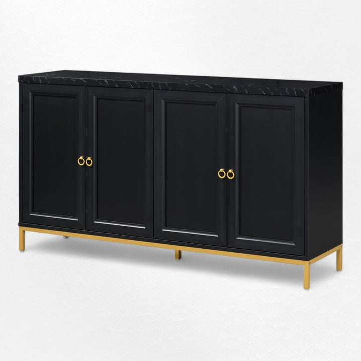 black Pu finish modern cabinet with 4 shutter for storage