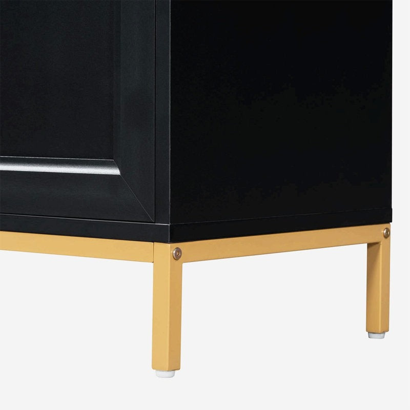 modern black cabinet with gold metal base