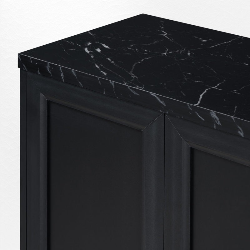 modern black buffet table with marble top