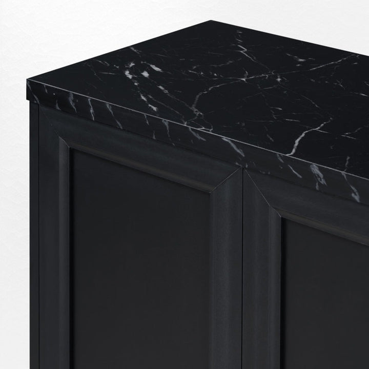 modern black buffet table with marble top