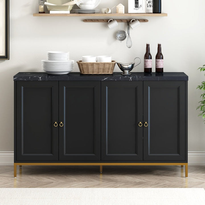 Modern black sideboard with 4 shutter, perfect for kitchen and dining