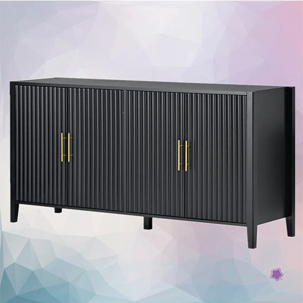 modern sideboard with vertical line design and gold accent in black pu finish