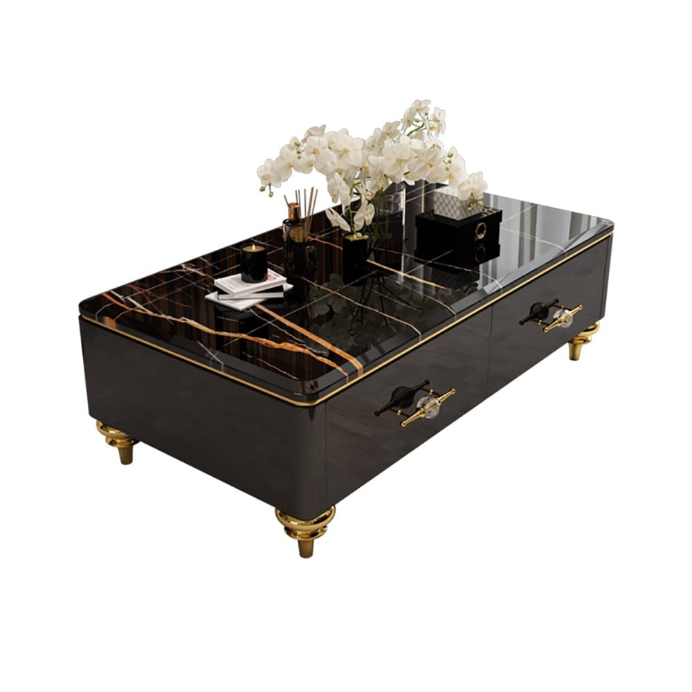 Modern black coffee table with smooth-edge marble top