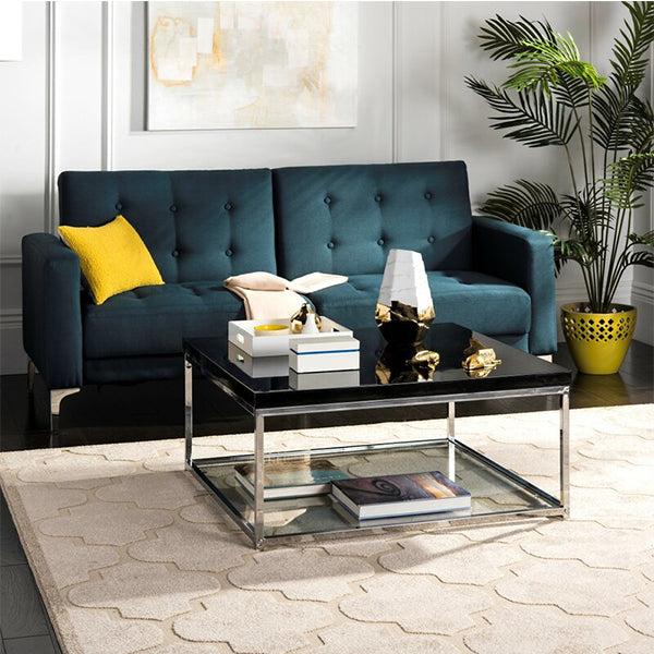 Modern black center table lower glass shelf