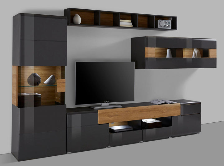 Rubberwood tv unit set in black gloss finish with 4 piece
