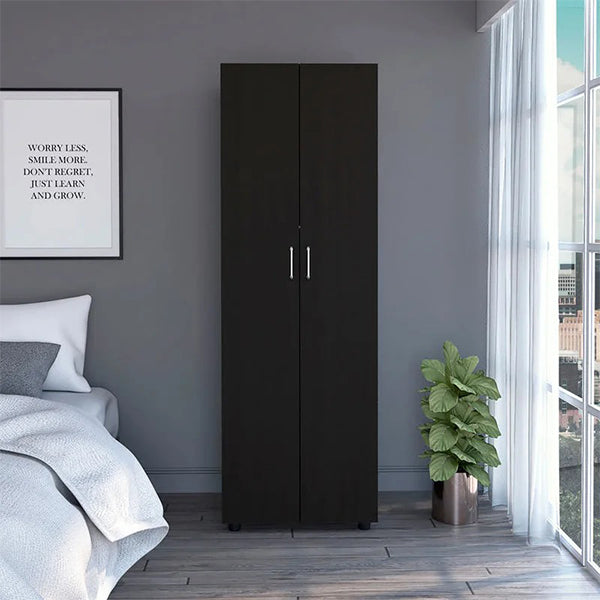 Sleek black wardrobe with 2 doors