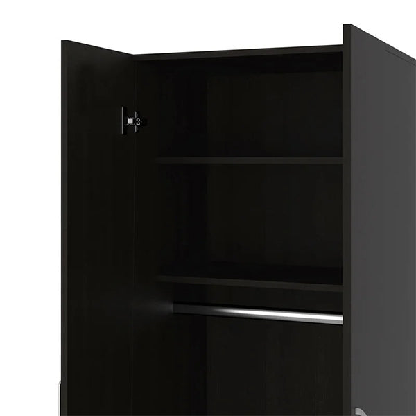 modern 2-door black wardrobe crafted from high-quality pre-laminated board with smooth hinges
