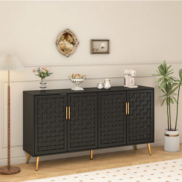 Modern black sideboard cabinet with gold legs and handles
