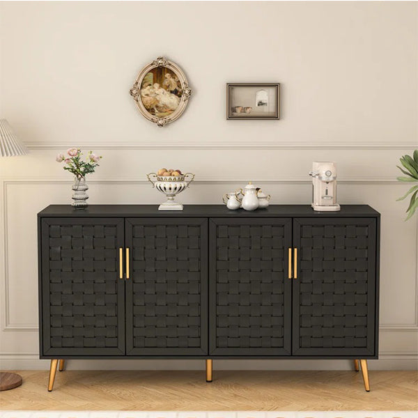 Black PU finish sideboard with stylish patterned design