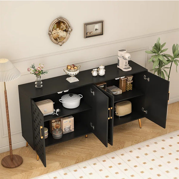 black sideboard cabinet with 4 storage compartment