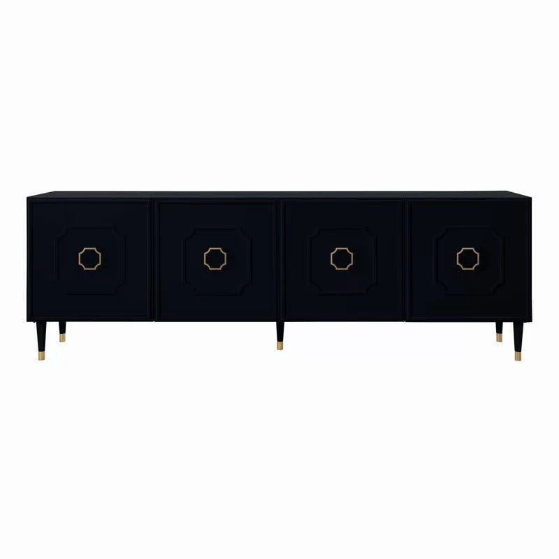 black sideboard with gold melded motif on the door