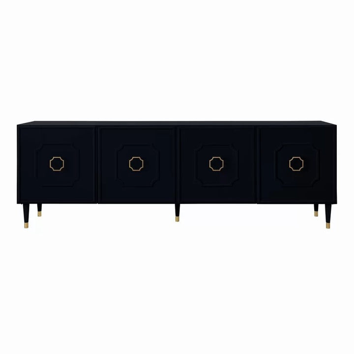 black sideboard with gold melded motif on the door