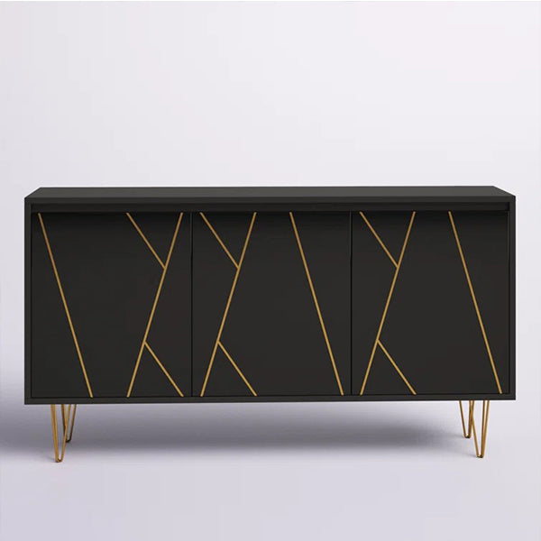black sideboard with golden hairpin legs in white backgroung