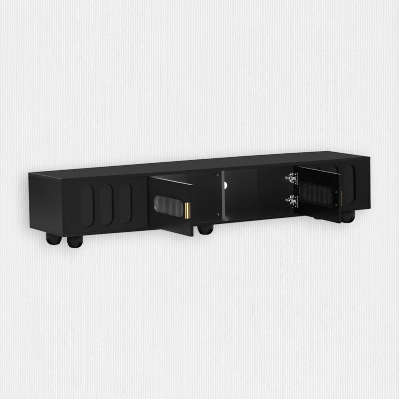 modern tv stand with open doors on a white background