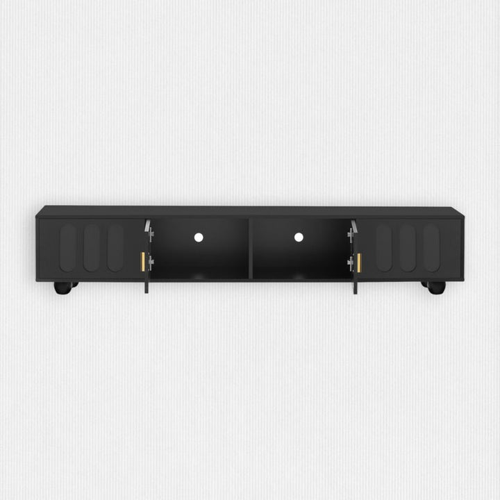Modern black tv stand on white background
