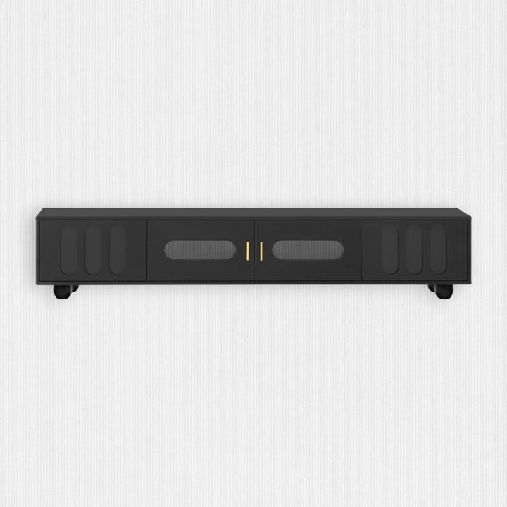 Stylish tv stand with storage on white background
