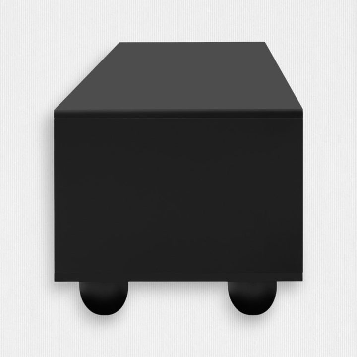 side view of black tv stand 