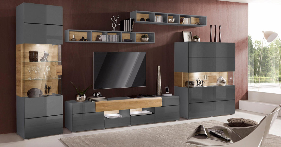 High-gloss black PU-painted TV unit set for modern living