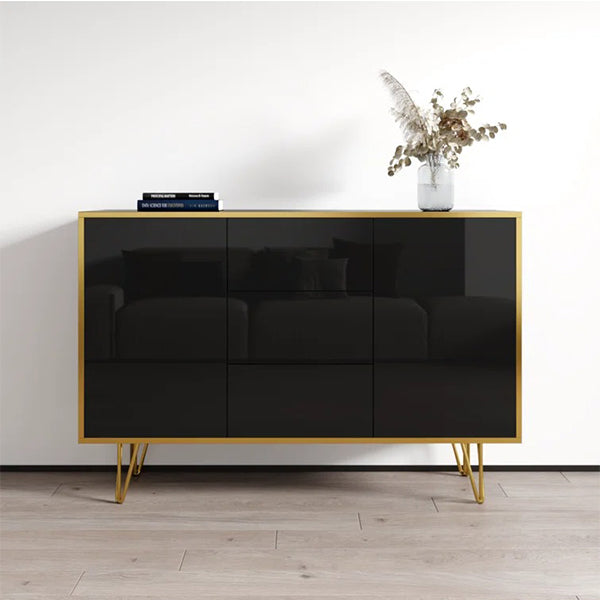 Premium black pu finish cabinet with gold metal legs