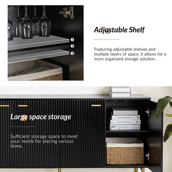 Modern black sideboard with adjustable shelf and large storage