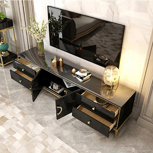 Premium black gloss tv stand in gold accent
