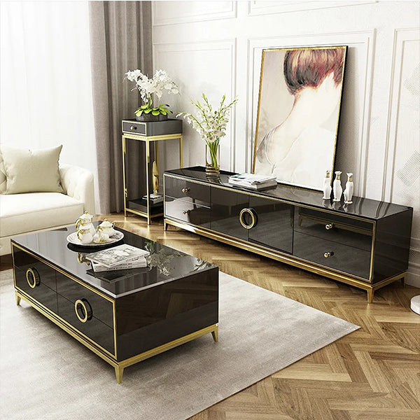 Designer black tv stand with storage