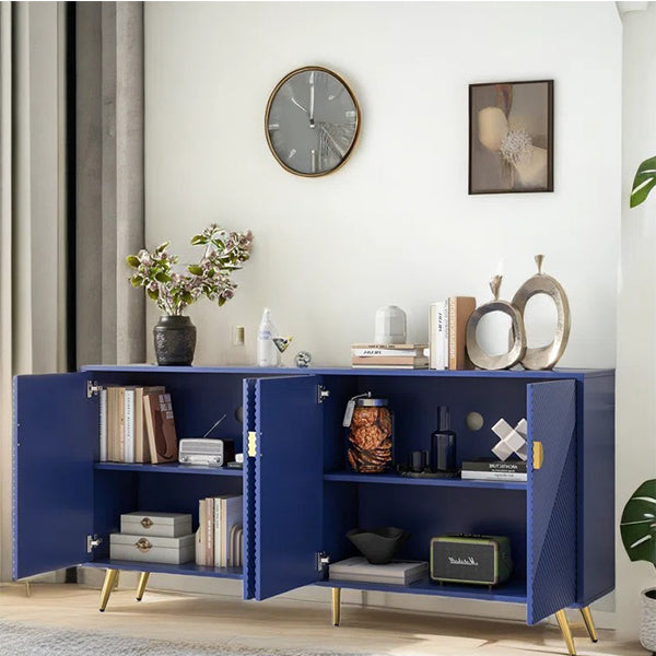 Luxury blue sideboard with open door to internal storage