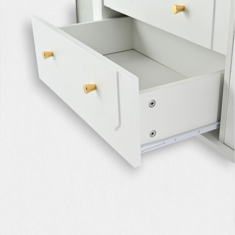 Spacious drawer of white tv unit for storage